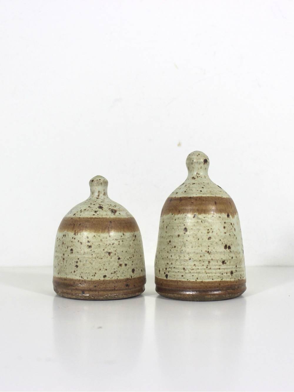 Vintage Studio Pottery Salt and Pepper Shakers Speckled Stoneware Signed Artist
